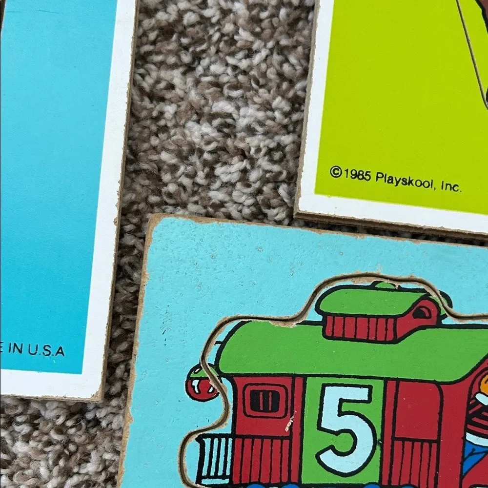 Playskool Vintage 70s 80 Puzzle Set of 3 - Colorful Farm, Train & Safari Puzzles